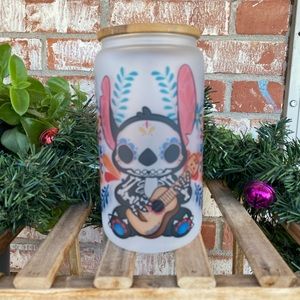 16oz frosted sublimated glass can alien skeleton design